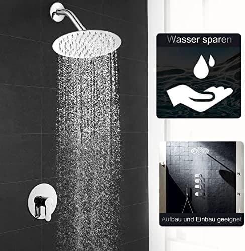 JOHO Edelstahl Regendusche Duschkopf, Quadratisch 12 Zoll Anti-Kalk-Düsen, für Badezimmer und Wellnesszimmer mit Chromtö