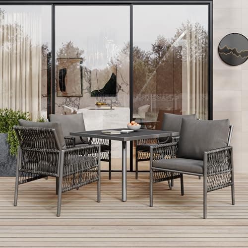 HAUSPROFI Gartenmöbel Set 5-TLG - 83x83cm Esstisch mit Sitzkissen für Aufderterrasse und im Garten