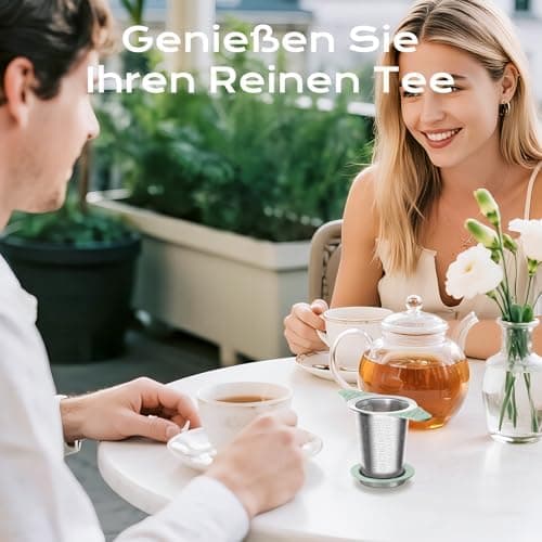Teesieb für Teekannen mit Deckel und Breiter Griff, hitzebeständiges Silikon, 304 Edelstahl, ideal für lange Teekräuter