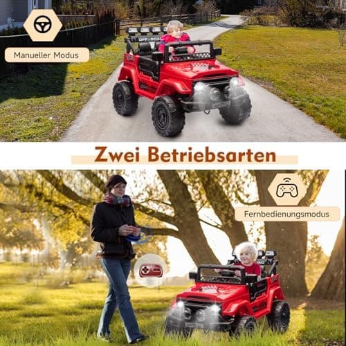 HAUSPROFI Kinder Elektroauto 12V - Elektro Kinderauto mit 2,4G Fernbedienung, LED, Bluetooth und Musik für 3-5 km/h - id