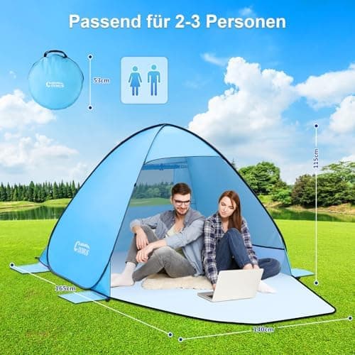 Strandmuschel Automatisches 2-3 Personen Strandzelt für Familien UV-Schutz 50+ Sonnenschutz (Blau)