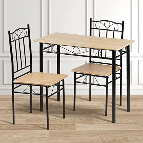 Esszimmer-Set mit Esstisch und 4 Stühlen, Buchenholzmaserung, weiße Metallbeine, perfekt für Esszimmer und Küche, präch