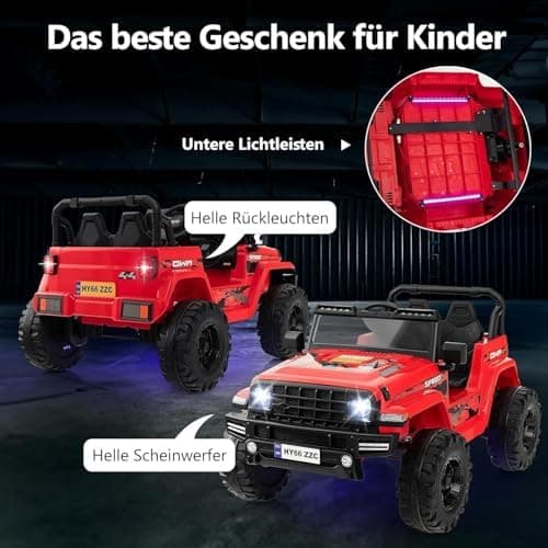 DREAMADE 24V Kinder Elektroauto Rosa: 2 Sitzer, Fernbedienung, Hupe, LED-Leuchtungen & Musik für Kleinkinder ab 3 Jahren