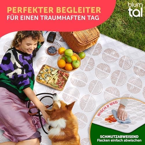 BlumtalPremium Picknickdecke wasserabweisend 200x200 cm - Outdoor-Decke Boho & Terrazzo Design - waschbar + weiche Zwisc