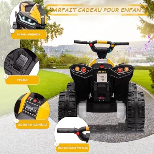 12V Kinderquad Elektroauto für 3+ Jahrealte Kinder mit LED und Musik, 2 Geschwindigkeiten und Hupe, Fernbedienung inklus
