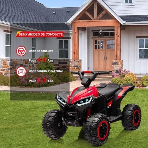 12V Kinderquad Elektroauto für 3+ Jahrealte Kinder mit LED und Musik, 2 Geschwindigkeiten und Hupe, Fernbedienung inklus