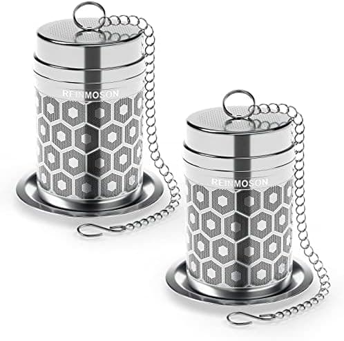 Reinmoson Edelstahl Teesieb für Losen Tee – 5 x 7,1 cm Gewürzei Teeei Groß mit extra feinem Netz – Schwarztee, Rooibos,