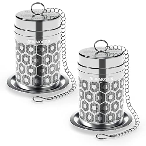 Reinmoson Edelstahl Teesieb für Losen Tee – 5 x 7,1 cm Gewürzei Teeei Groß mit extra feinem Netz – Schwarztee, Rooibos,