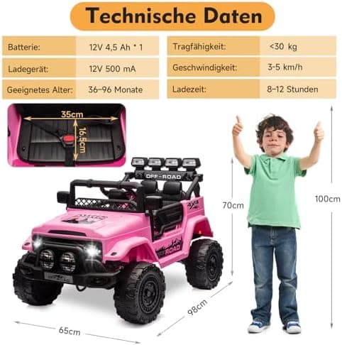 HAUSPROFI Kinder Elektroauto 12V SUV - Realistischer Fahrspaß mit maximaler Sicherheit | 3-Punkt-Gurt, |4G-Fernbedienung