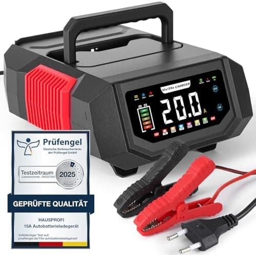 Autobatterie Ladegerät 12V/24V KFZ HAUSPROFI 20Aelligentes Batterieladegerät für Auto, Motorrad & LKW CongoSafe 9-Stufig