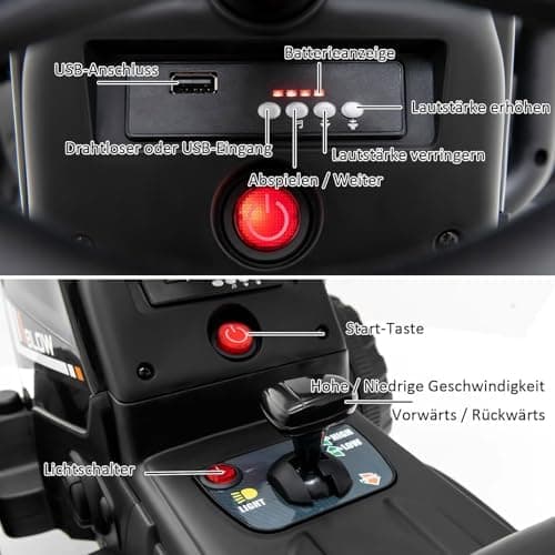 COSTWAY 12V 3-Gang Traktor mit LED Lichtern, Musik & Hupe für Kinder ab 3 Jahre - Grün