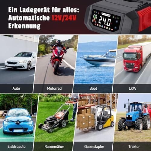 Autobatterie Ladegerät 12V/24V KFZ HAUSPROFI 20Aelligentes Batterieladegerät für Auto, Motorrad & LKW CongoSafe 9-Stufig
