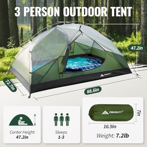 Forceatt 2-3 Personen Zelt, Wasserdicht & Winddicht, 2-Door Ultraleichte Rucksack Zelt für Camping und Outdooraktivitäte