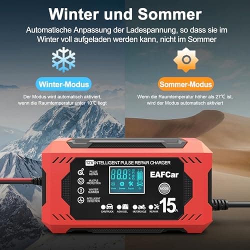 15A Autobatterie Ladegerät 12V Smart vollautomatisch für Auto LKW mit Temperaturkompensation