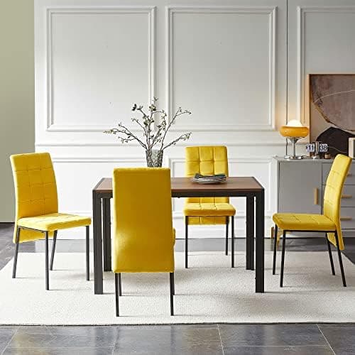 NORDICANA Grauer Esstisch Set 4er Stühle, Rechteckig MDF-Holztisch + Polsterstuhl Samtbezug, für Küche, Büro, Balkon, Re