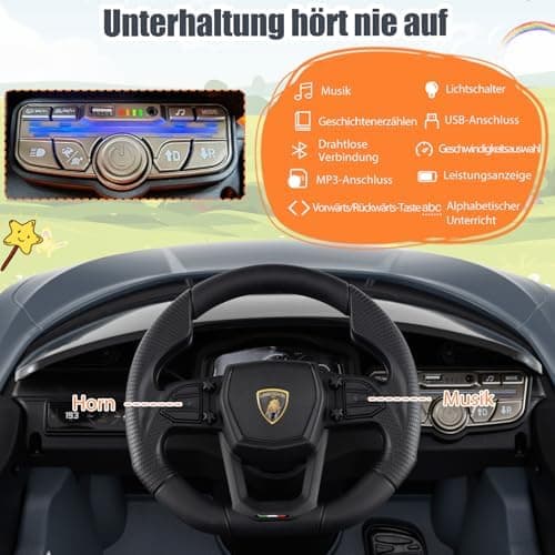GOPLUIS Elektroauto für Kinder in Grau: 12V Lamborghini Kinderauto elektrisch in 2 Modi & mit Fernbedienung & LED-Leucht