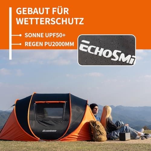 EchoSmile Pop-up-Zelt 4-8 Personen, wasserdicht mit 2 Belüftungsfenstern &.Fail-Safe-Unterstützung, Familienzelt & Outdo