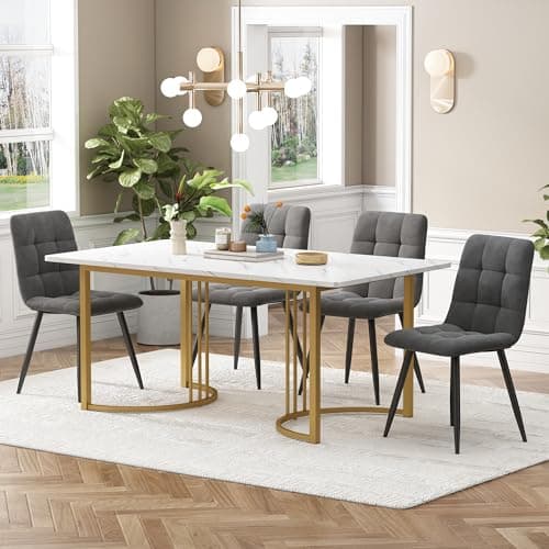 Essstisch Set 4 Stühle + Moderne Küche + Esszimmergruppe (Grau)  
Rechteckiger Esstisch Set 140x80x75 cm + Esszimmerstuh