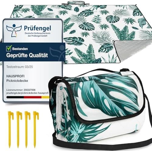 HAUSPROFI Wasserdichte Picknickdecke 200x200 - Isoliert & XXL für Outdoor Aktivitäten - Kompakt & leicht trugbar
