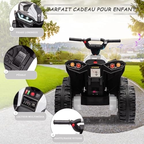 12V Kinderquad Elektroauto für 3+ Jahrealte Kinder mit LED und Musik, 2 Geschwindigkeiten und Hupe, Fernbedienung inklus