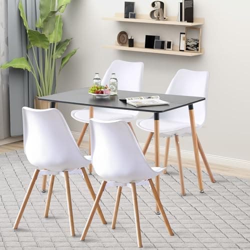 Esszimmergruppe Esstisch mit 4 Stühlen Schwarz Tisch+4 Stühle für Küche Esszimmer Wohnzimmer