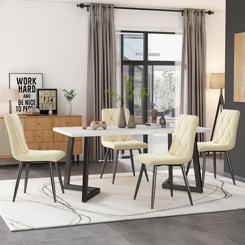 Modern Küchentisch Set Essgruppe 117x68cm Rechteckig 4 Stühle Dunkelgrau Twill Leinentuch(Schwarze Tischbeine)