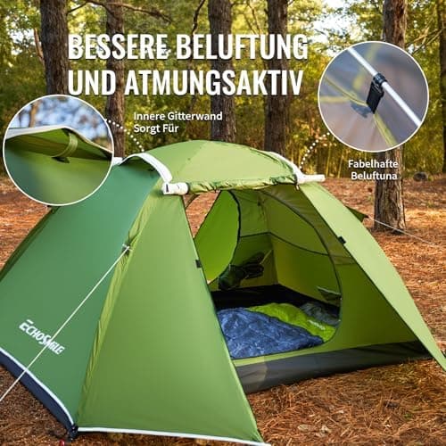 EchoSmile Wasserdichtes Kuppelzelt 2-3 Personen, Ultraleicht & Stabil für Trekking und Outdoor-Events