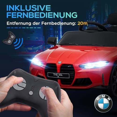 AIYAPLAY Kinder Elektroauto für 3-5 Jahre Kinder - 12V 2,4 GHz Fernbedienung mit Hupe, LED, Musik & Sanftstart - Rot