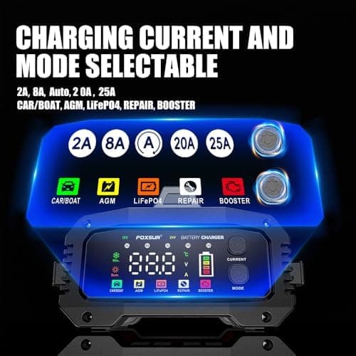15A/8A Autobatterieladegerät, 12V/24V Smart vollautomatisch,LCD-Bildschirm für Auto Motorrad Rasenmäher Boot Marine Batt