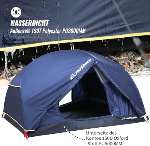 EchoSmile Camping Zelt 2-3 Personen - Wasserdicht, ultraleicht, einfach montieren - für Camping & Wandern