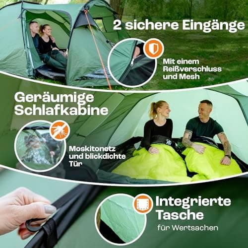 Dome01 Wasserdichtes 2-3 Personen Campingzelt 4000mm, Vorraum mit abnehmbarem Bodenplane, Belüftungsöffnungen, Grau