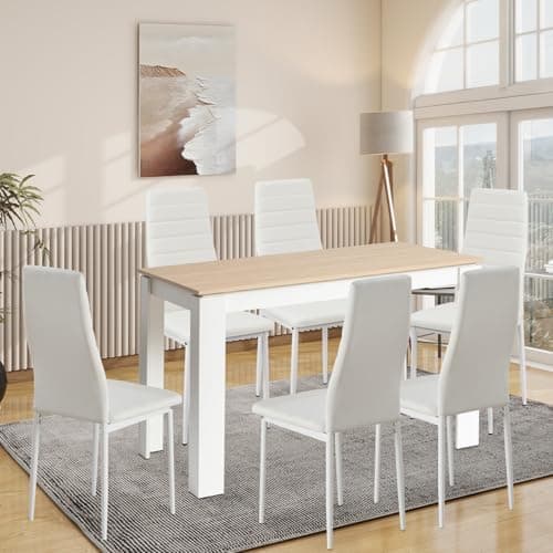 Esszimmergruppe mit 4 Stühlen Esstisch Hochlehner Kunstleder Sitzgruppe für Familie
| 110cm Eiche-Schwarz Tisch + 4 Sch