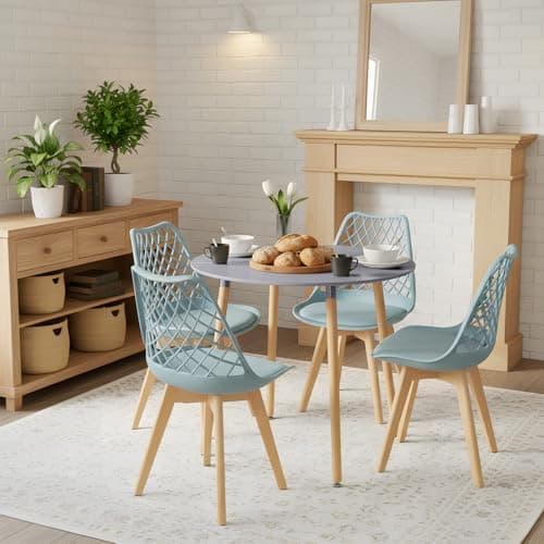 **White Round Dining Table with 4 White Dining Chairs 4 Piece Set for Dining Room, Kitchen, Living Room**
| **White Din