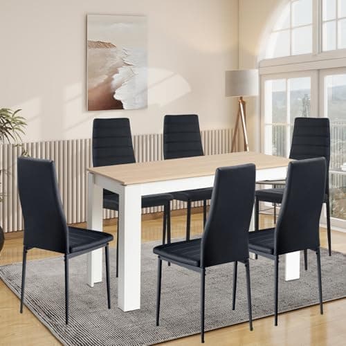 Esszimmergruppe mit 4 Stühlen Esstisch Hochlehner Kunstleder Sitzgruppe für Familie
| 110cm Eiche-Schwarz Tisch + 4 Sch