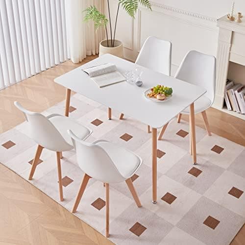 **GrandCA HOME Rechteckiger weißer Esstisch mit beige Stühlen für Esszimmer, Küche und Wohnzimmer**
| **Rechteckiger Gr