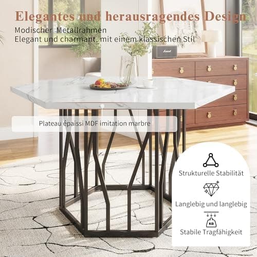 HAUSPROFI Küchen Esstisch Set für Küche Esszimmer Wohnzimmer - 5-teiliges Sechseckiges Esstisch Set mit 4 Stühlen (Grau