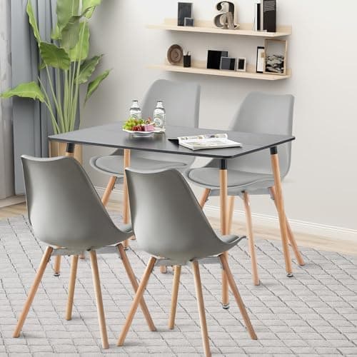 Esszimmergruppe Esstisch mit 4 Stühlen Schwarz Tisch+4 Stühle für Küche Esszimmer Wohnzimmer