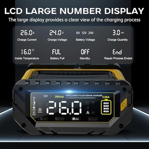 Haisito 12V/24V 10A LiFePO4 ErhaltungsladegerätAuto mit LCD-Temperaturkompensation