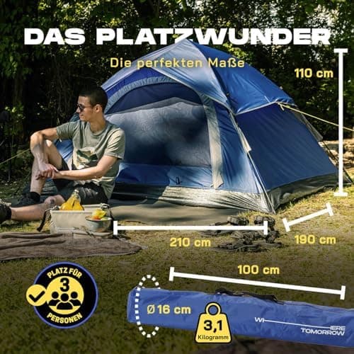 Lumaland Camping Zelt - Leichtes Pop Up Wurfzelt 210x190x110cm | Trekking & Festival Igluzelt | 2-4 Personen Wasserdicht