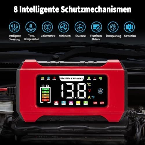 Autobatterie Ladegerät 12V 6A, Reparaturfunktion & Wintermodus für Auto & Motorrad