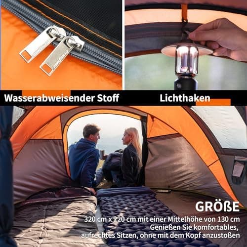 EchoSmile Pop-up-Zelt 4-8 Personen, wasserdicht mit 2 Belüftungsfenstern &.Fail-Safe-Unterstützung, Familienzelt & Outdo