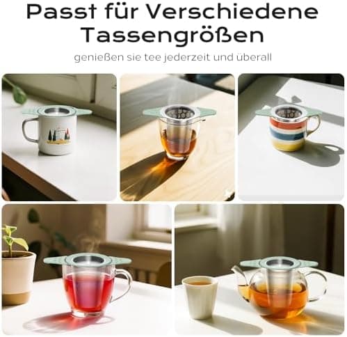 Teesieb für Teekannen mit Deckel und Breiter Griff, hitzebeständiges Silikon, 304 Edelstahl, ideal für lange Teekräuter