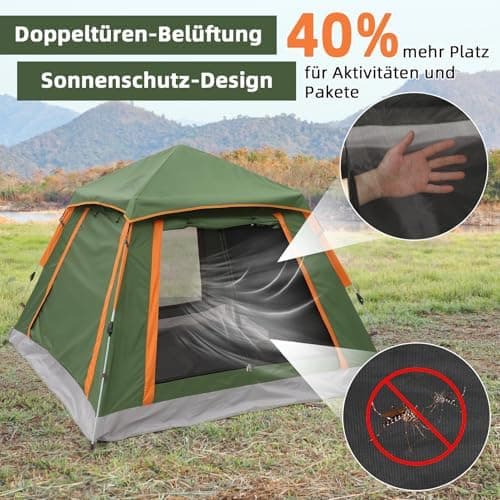 HAUSPROFI Zelt 2-3 Personen Pop Up Zelt |.Quadrierter Wasserspei-Schutz | Moskitoschutz | Familien-Freizeit-Reise