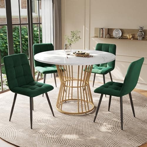 HAUSPROFI Esstisch Set Grün+Schwarz 5-teilig 100x75cm Küchenübersetzung Esszimmergruppe Modern Design Holzmöbel für Küch