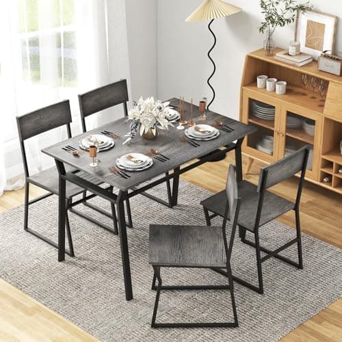 GIANTEX Essgruppe Esstisch Metallrahmen Set für 4 Personen, Esszimmergarnitur Küchentisch Sitzgruppe Industrie culpa