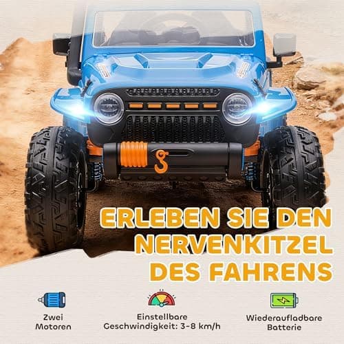 AIYAPLAY Kinder Elektroauto Blau - Elektrisch mit Fernbedienung, LED, Musik, für 3-8 Jahre