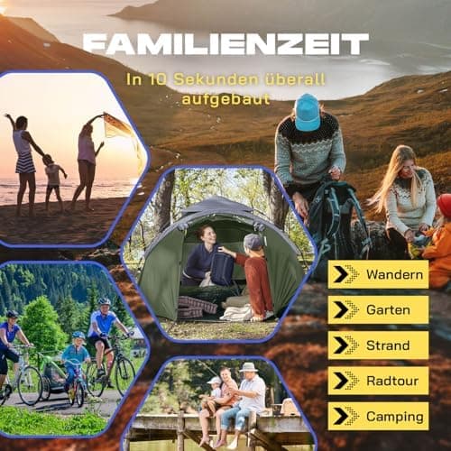 Lumaland Pop Up Zelt Grün | Wasserdicht & Windfest | Ideal für Familie mit 3-4 Personen | Camping, Festival & Reise | Ul