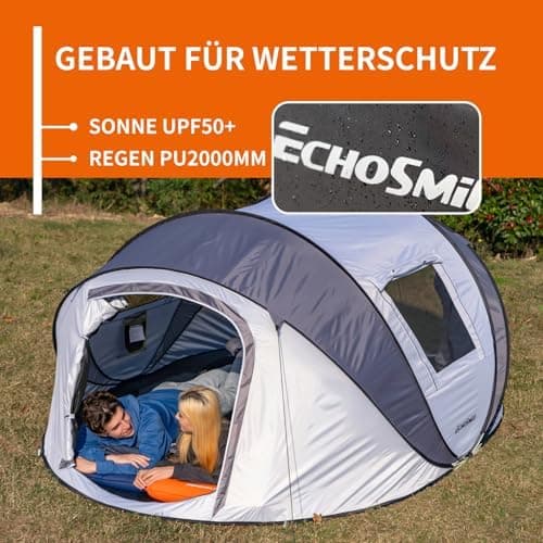 EchoSmile Pop-up-Zelt 4-8 Personen, wasserdicht mit 2 Belüftungsfenstern &.Fail-Safe-Unterstützung, Familienzelt & Outdo
