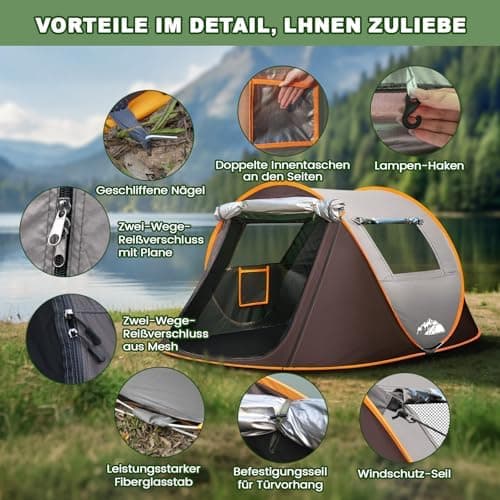 FORMIZON Pop Up Zelt 2 Personen Wasserdicht für Camping und Trekking mit Einfacher Einstellung und Sofort-Bereitschaft (
