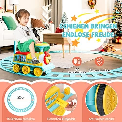 COSTWAY 6V Kinder Elektroauto Grün - Elektro Zug mit Musik & Lichter für 3+ Jährige Kinder im Haus oder Garten